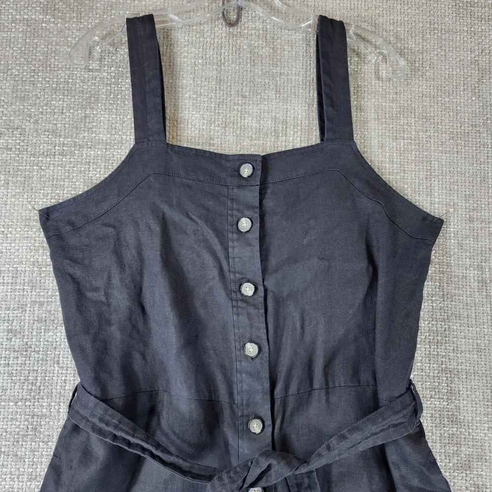 Everlane Linen Picnic Jumpsuit Womens 12 Black Button Belted Adjustable Straps